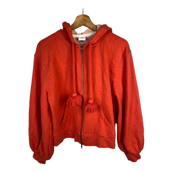 Cabi Womens Poet Sleeve Oversized Tassel Zip Up Hoodie Coral Orange size Small - Picture 2 of 9